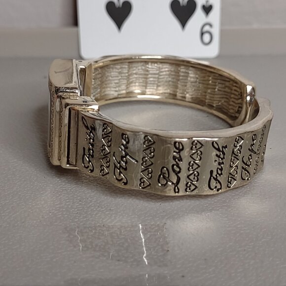 Untested 6 Inch Gold Tone Inspirational Cuff Watch - Picture 2 of 8